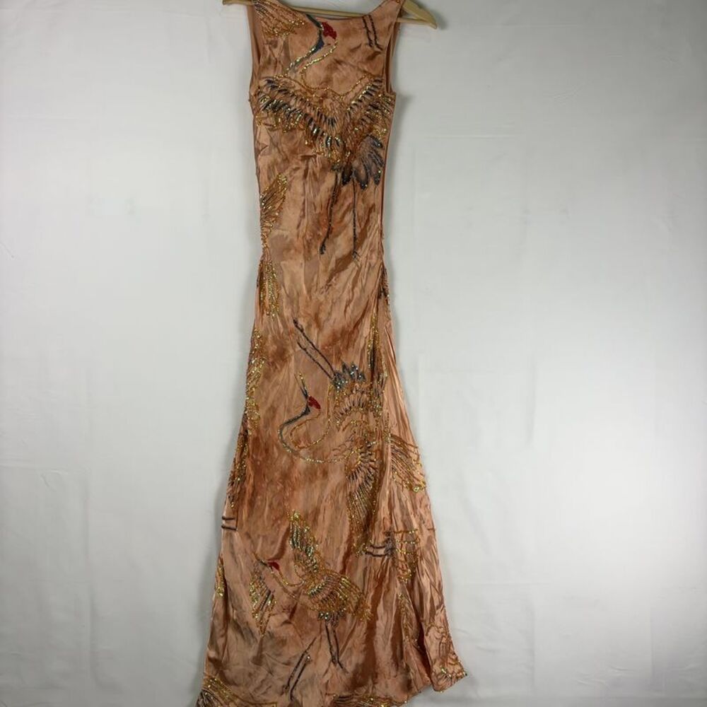 Vintage Rose Silk Crane Sequin Fairycore Maxi Dress - Picture 2 of 8